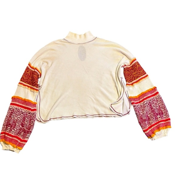 Free People Boho Waffle Knit Bishop Sleeved Keyhole Turtleneck Top Medium - Picture 1 of 6